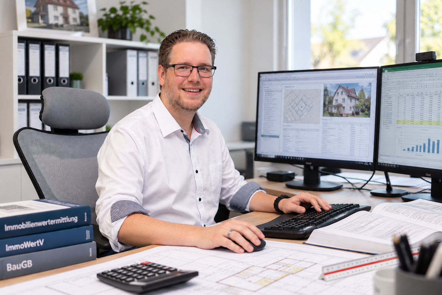 Jan am Schreibtisch bei der Analyse